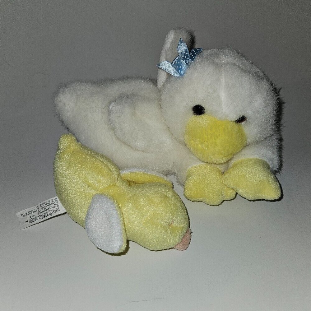 VTG Mom's Lil Litter Duck Chick Plush Lot Mom Baby White Yellow Toy Lot 1992